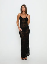 Blackpool Lace V Neck Maxi Dress Black