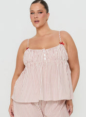 Chill Club Sleep Peplum Top Red / White Stripe Curve
