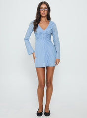 Corie Long Sleeve Corset Mini Dress Blue Stripe