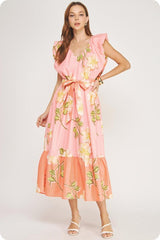 The Bianca Tropical Hibiscus Midi Dress