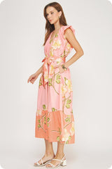 The Bianca Tropical Hibiscus Midi Dress