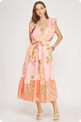 The Bianca Tropical Hibiscus Midi Dress