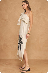Paloma Tropical Palm Embroidered Tassel Midi Dress