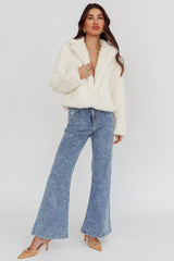 Savelle Notch Lapel Faux Fur Jacket Cream