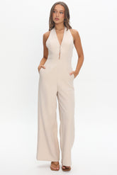 Enlighten Halterneck Jumpsuit Beige