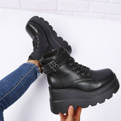 Goth Chunky Platform Heel Ankle Boots Punk Zipper Booties