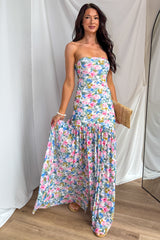 Blush & Breeze Floral Front Slit Mesh Maxi Dress (Cream)