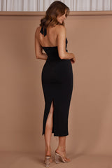 Vanna Diamante Trim Halterneck Dress Black
