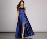 Gabrielle Formal High Slit Satin Dress
