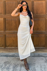 Garden Party Glow Mesh Polka Dot Midi Dress (Ivory)