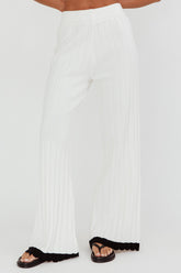 Liloh Contrast Trim Ribbed Knit Pants White