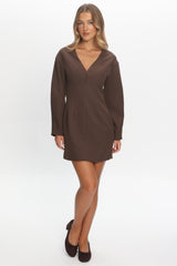 Hendrix Long Sleeve Mini Dress Chocolate
