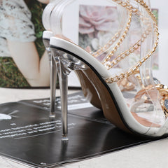 Clear Gem Embellished Square Toe Heels