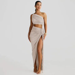 One Shoulder Ruched Maxi Dress