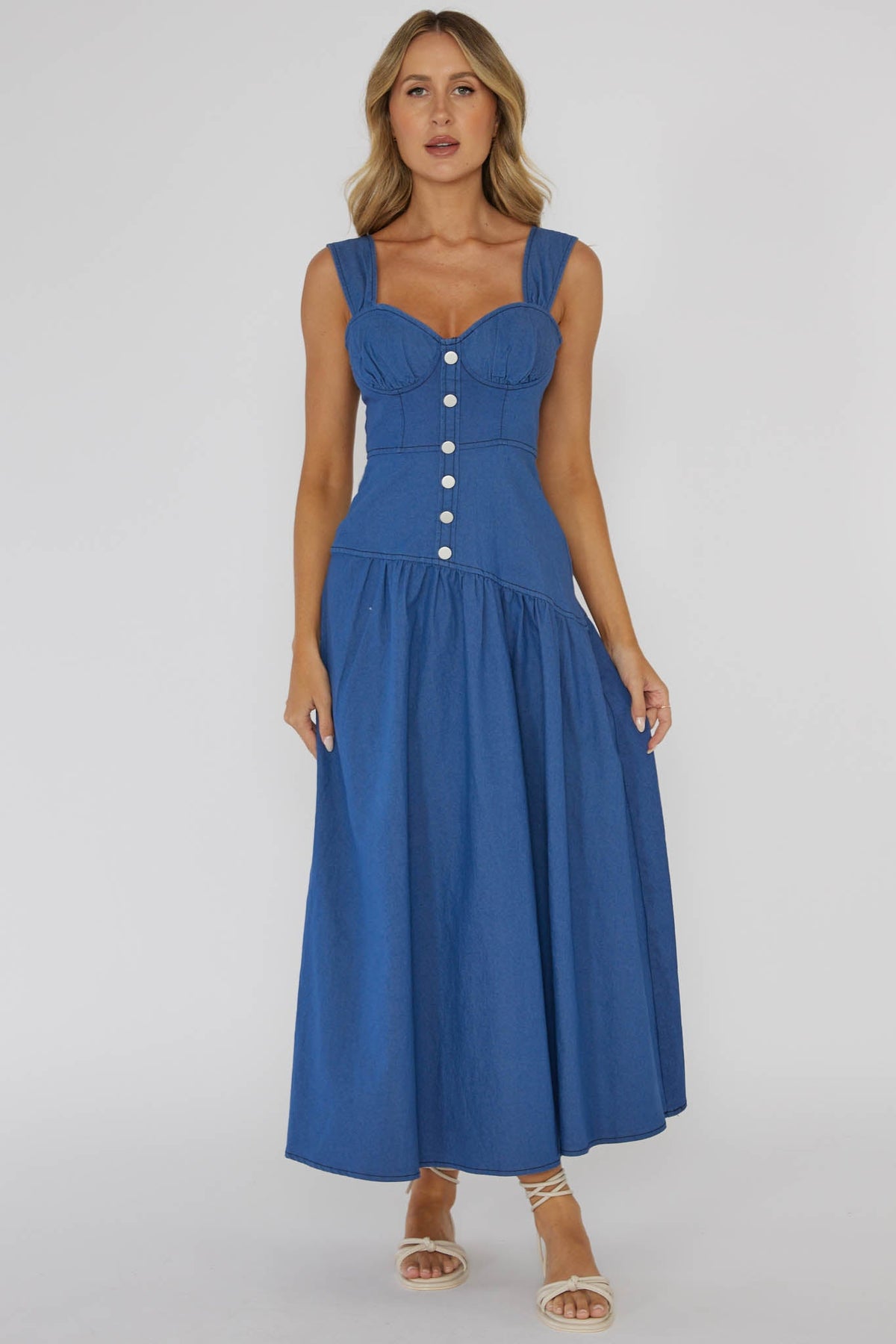 Pansy Flounce Hem Maxi Dress Blue