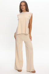 Homebody Side Slit Ribbed Knit Top Oat