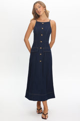 Love's Embrace Button Front Maxi Dress Indigo
