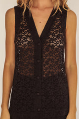 Canyons Sleeveless Button Top Lace Black