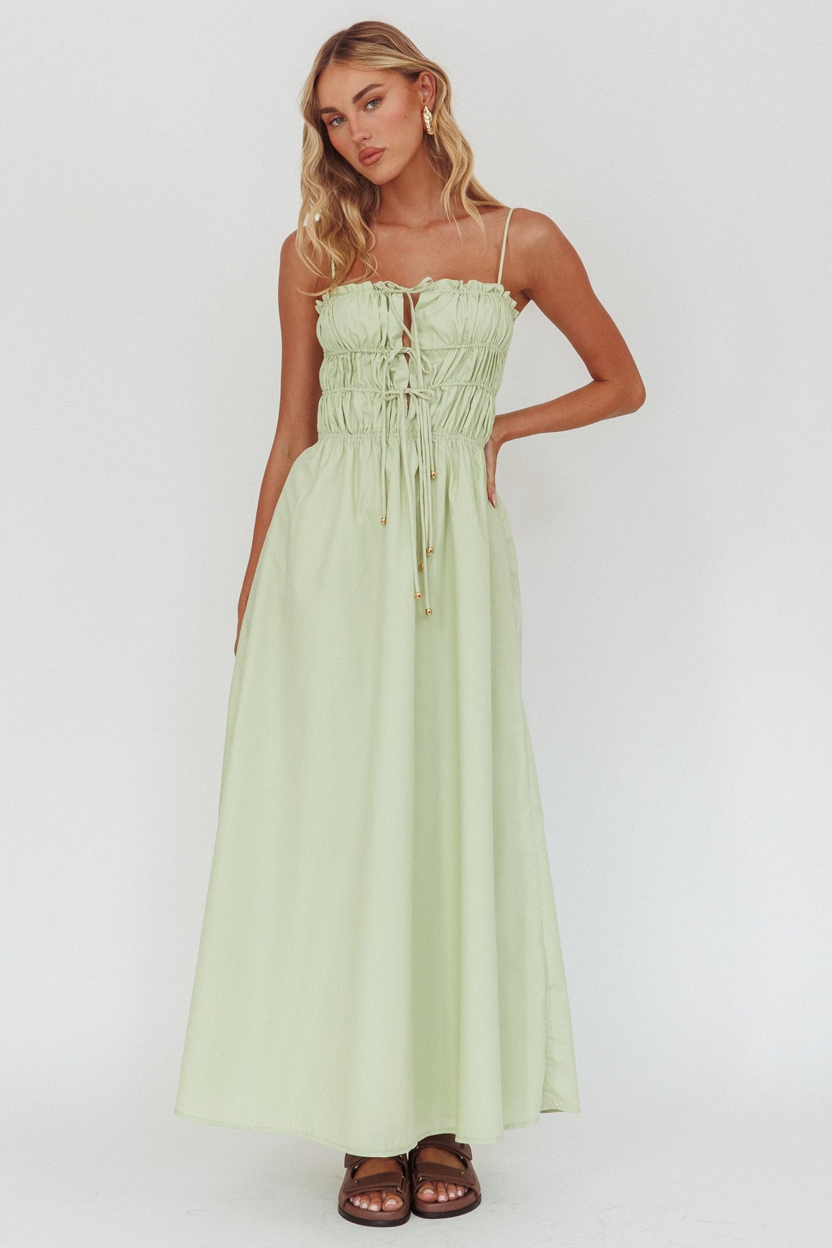 Remember When Tied Bodice Maxi Dress Sage