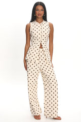 Marava Frill Trim Top Polka Dot Oatmeal
