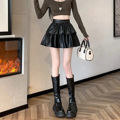 Y2K Faux Leather A-Line Mini Skirt