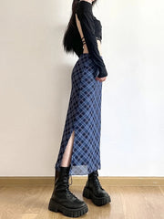 Y2K Plaid Midi Skirt