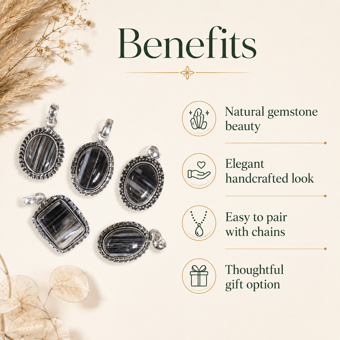 Black Sulemani Agate Pendants – Natural Crystal Pendants Healing Cabochon Pendants