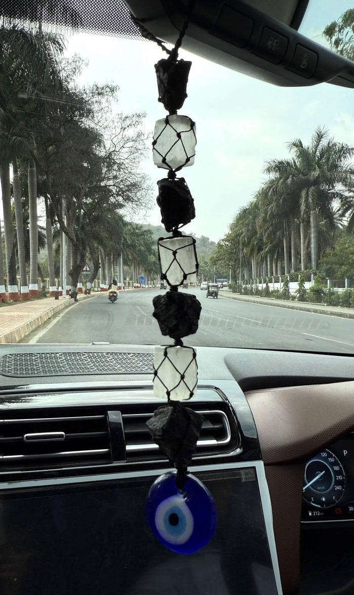 Black Tourmaline & Selenite With Evil Eye Crystal Hanger