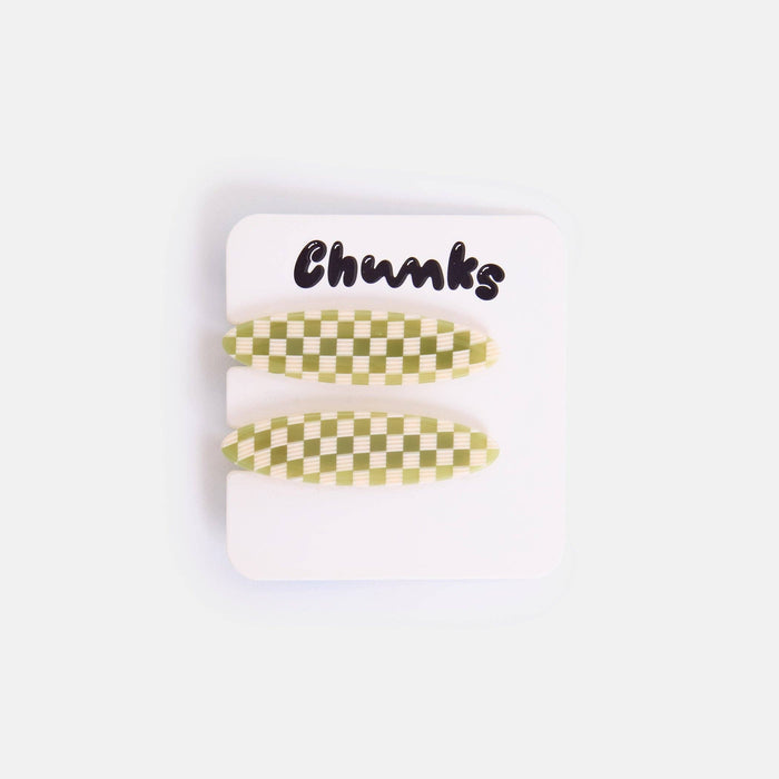 Chunks Oval Hair Clips in Olive Check