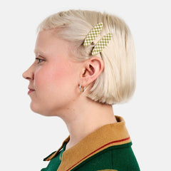 Chunks Oval Hair Clips in Olive Check