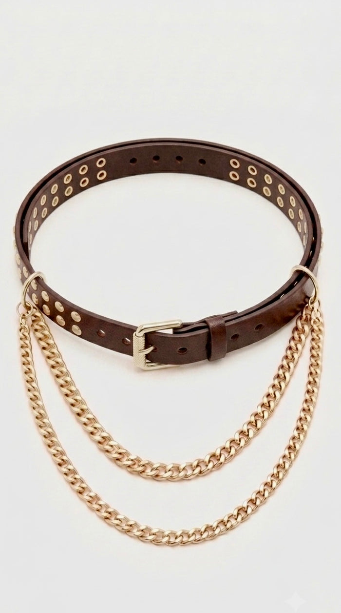 Cinturón con remaches y doble cadena +3 colores