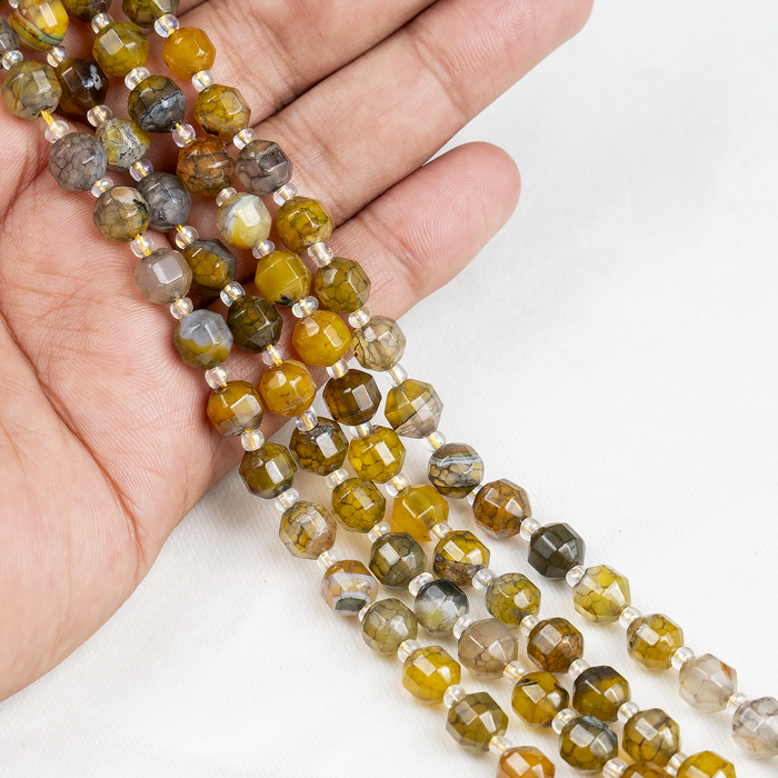 Dragon Vein Green Faceted Prism Cut Beads. For Jewelry Making
