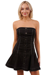 Little Wins Sleeveless Denim Mini Dress (Black)