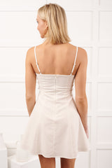 Hit The Mark Sleeveless Frayed Mini Dress (White)