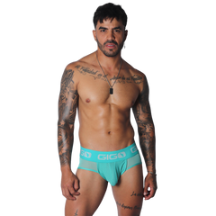 Evocative Aqua Jock Thong en modelo de Gigo Underwear
