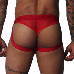 Evocative Red Jock Thong vista posterior de Gigo Underwear