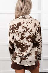 Dirt Road Darling Cow Print Satin Blouse (Brown)