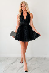 Lover’s Logic Floral Halter Mini Dress (Black)