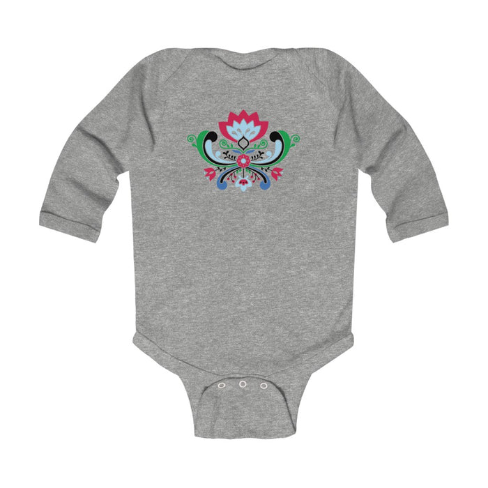 Midsummer Rosemaling Long Sleeve Bodysuit Scandinavian Design Studio