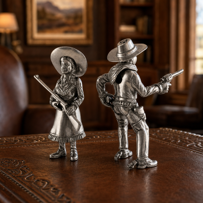 Pewter Cowpoke Couple Salt & Pepper Set 8