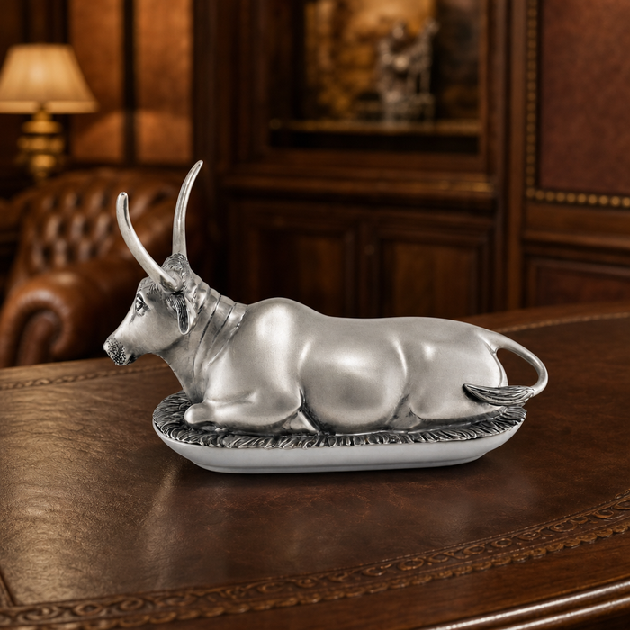Pewter Longhorn Steer Butter Dish 8