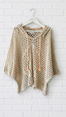 Poncho de punto calado con capucha +2 colores