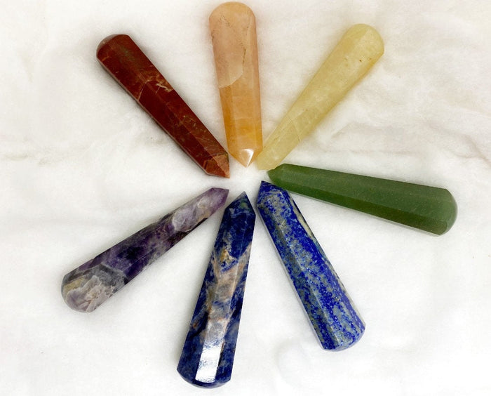 Set of 7 Chakra Faceted Massage Healing Wand