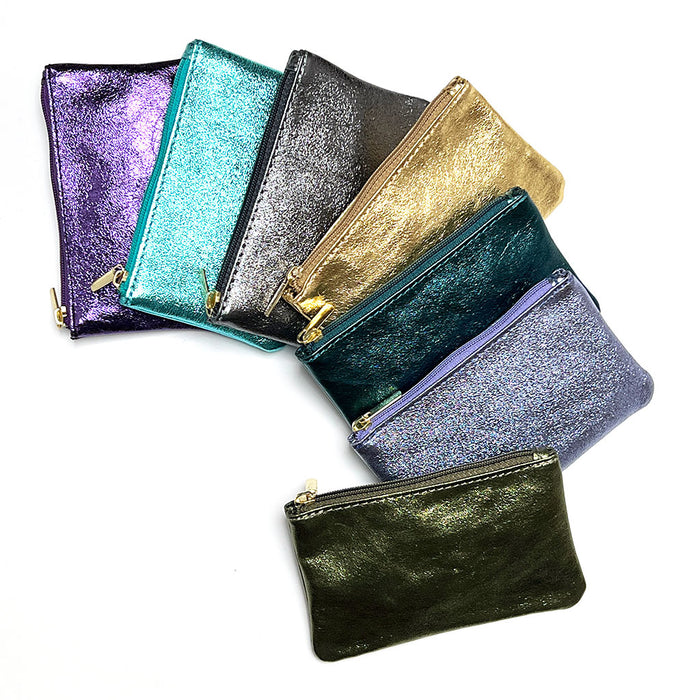 Smoky Charcoal Metallic Leather Pouch