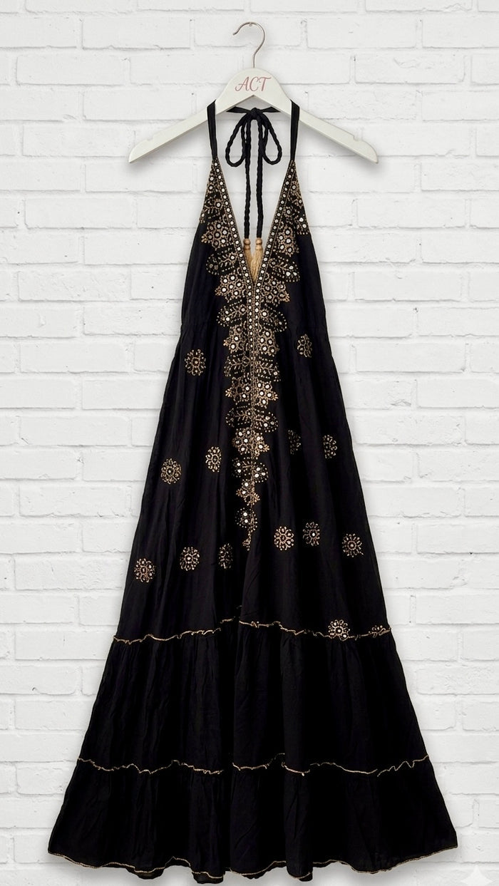 Vestido Maxi boho con bordados y espejos