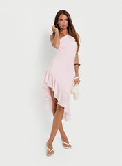 Anakaia Halter Asymmetrical Midi Dress Pink