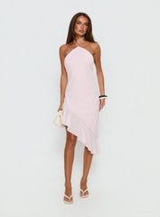 Anakaia Halter Asymmetrical Midi Dress Pink