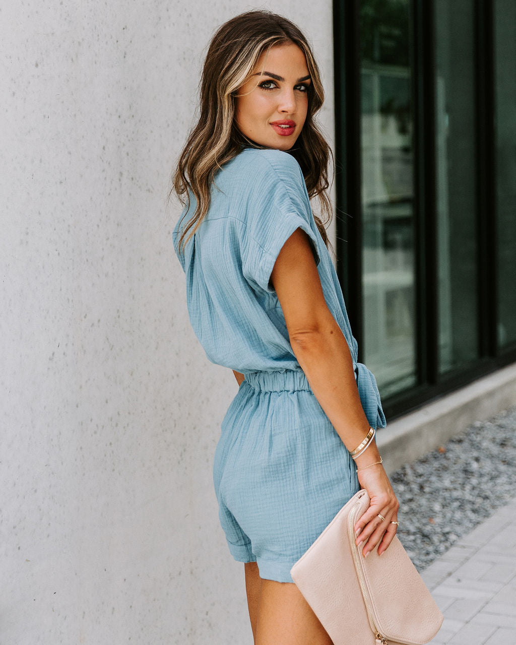 Donnelly Cotton Pocketed Button Down Romper
