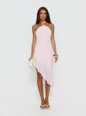 Anakaia Halter Asymmetrical Midi Dress Pink