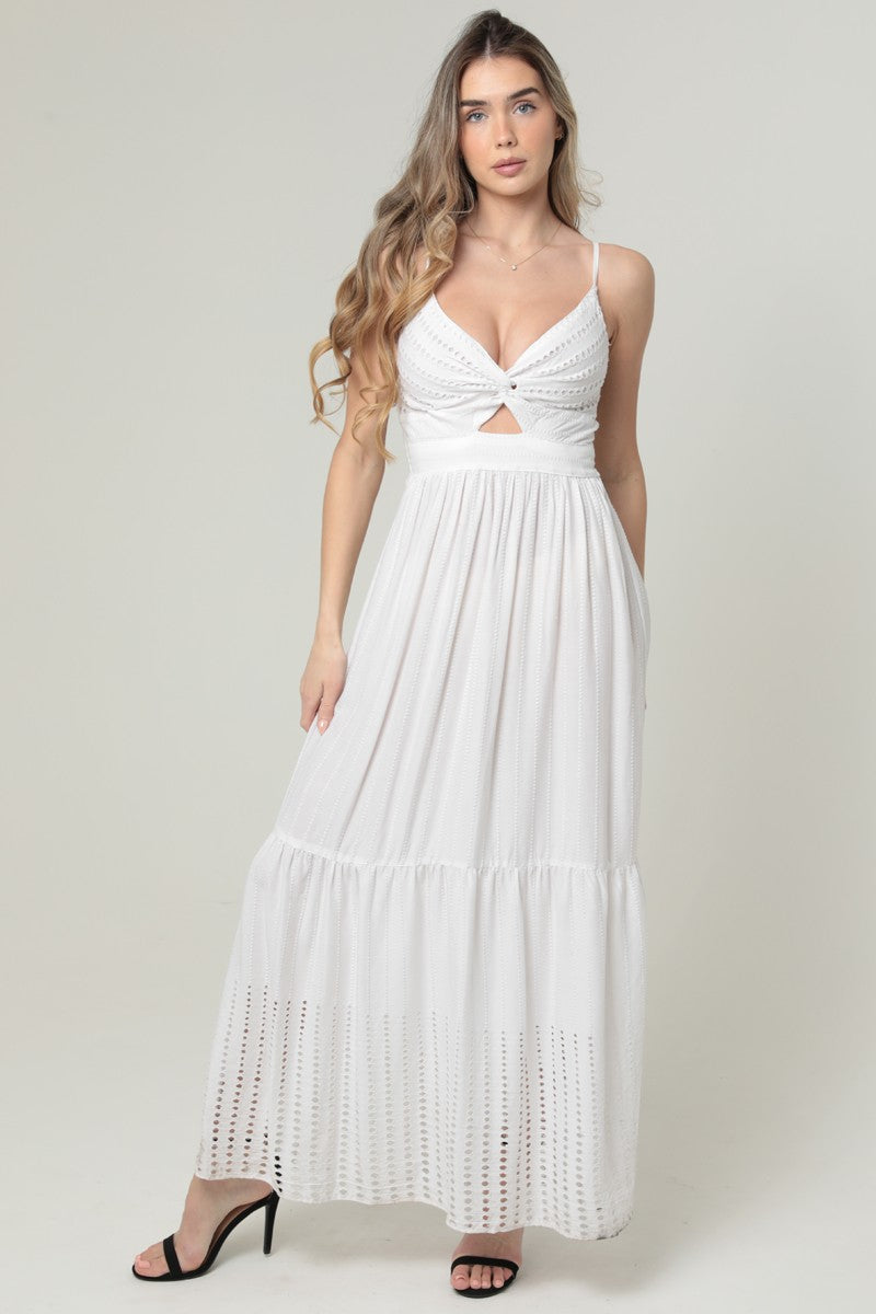 Delilah Eyelet Twist Front Maxi Dress